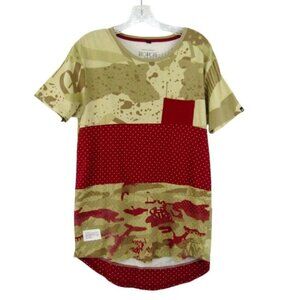 Two Angle Paris Khaki Red Camo Pocket T Shirt Mens Size M Short Sleeve High Low